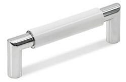 Poignée de Meuble – 96mm d’Entraxe – Chrome Brillant Poli / Blanc (Lot de 2)