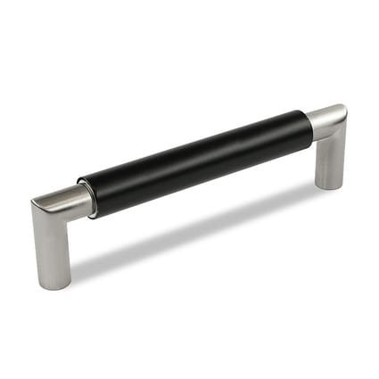 Poignée de Meuble - 128mm d'Entraxe - Nickel/Noir (Lot de 2)